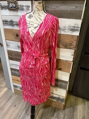 Express Hot Pink and Cream Zebra-Print Wrap Midi Dress